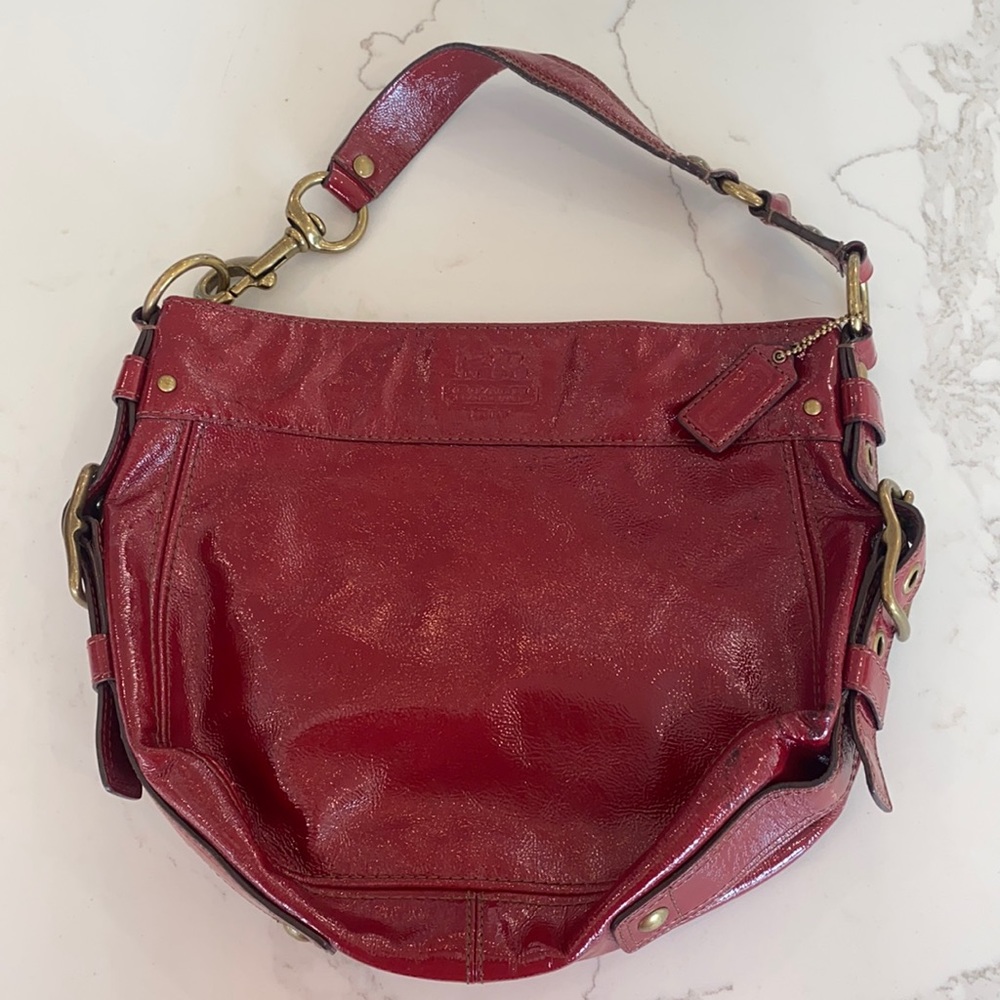 Coach Red Leather Shoulder Bag w/ gold accents